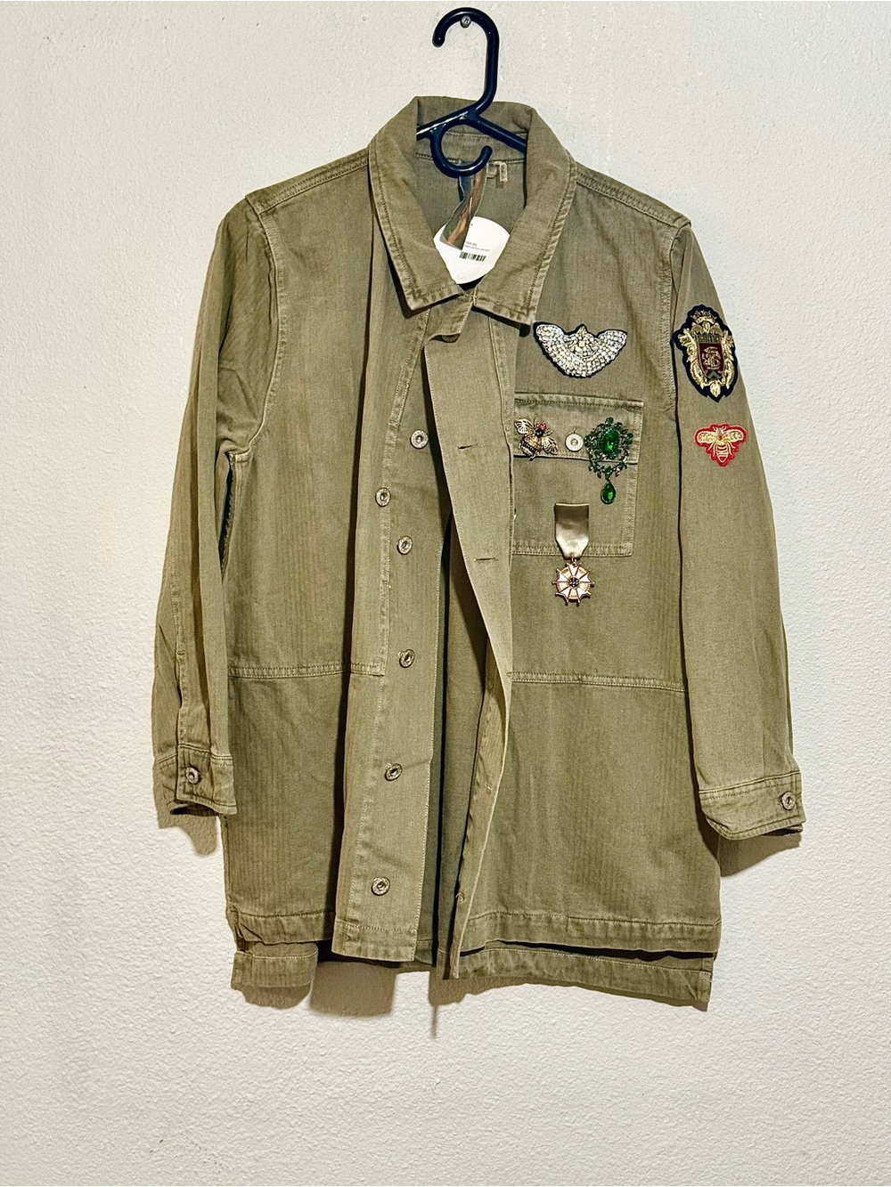 Aratta Silent Journey Olive Green Embellished MilitaryStyle Women’s Jacket Large